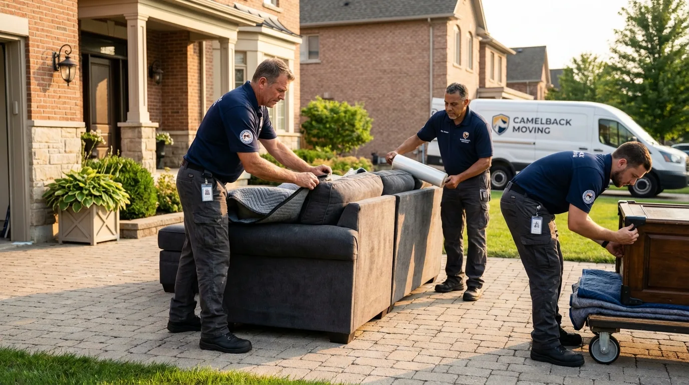 Large estate moving crew wrapping furniture in Grand Island, NY